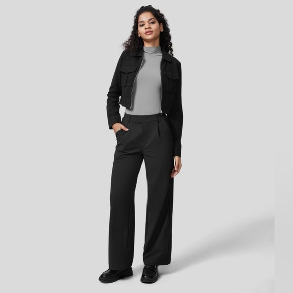 Halara Black High Waisted Plicated Side Pocket Straight Leg Work Pants NEW/NWOT! - Picture 2 of 16